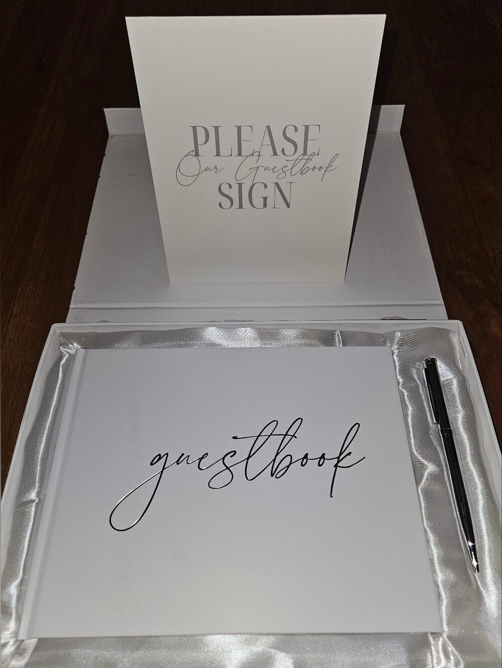White Guestbook Set with Pen - Elegant Script.